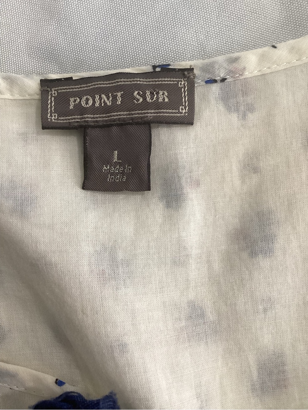 Point Sur Boho White Floral Peasant Blouse with Blue Border size large #17 - Picture 2 of 7